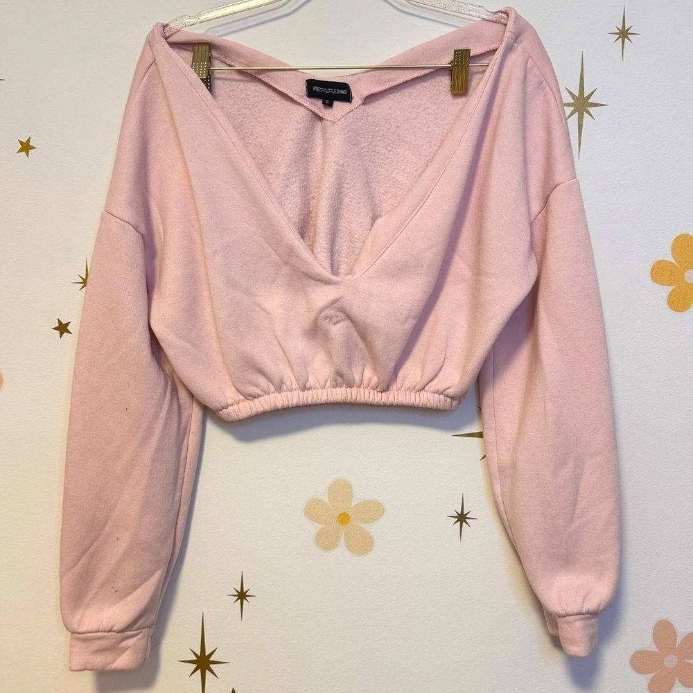 Pretty Little Thing Off Shoulder Cropped Sweatshirt Pink